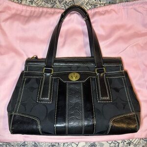 Coach Black Satchel with Gold Hardware and Textured Finish